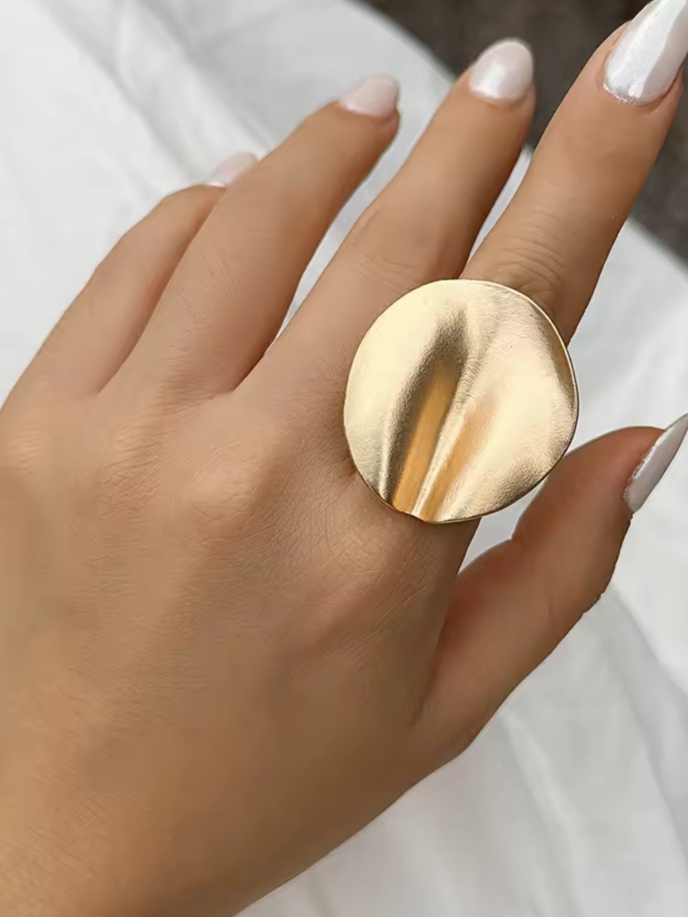 Anthropologie Sculpted Gold Disc Statement Ring